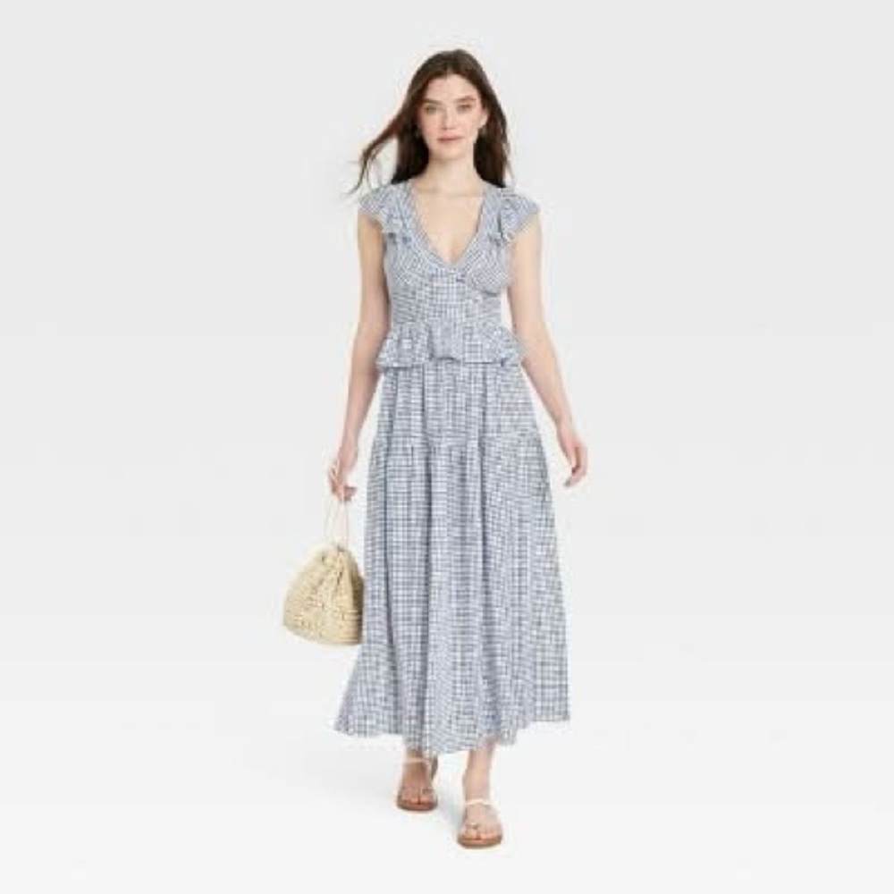 Universal Thread Women’s Blue Gingham Flutter Sleeveless Blouse . Size XXL - Picture 3 of 14